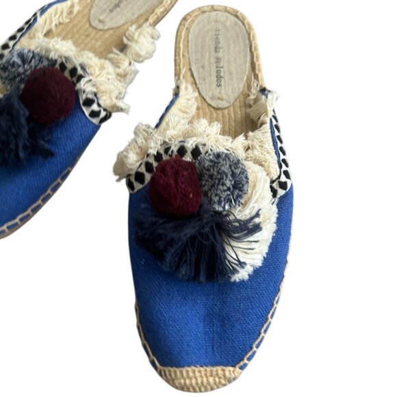 SOLUDOS Tienda Blue Pom Fringe Espadrille Flats Mules Size 8 - Picture 5 of 6